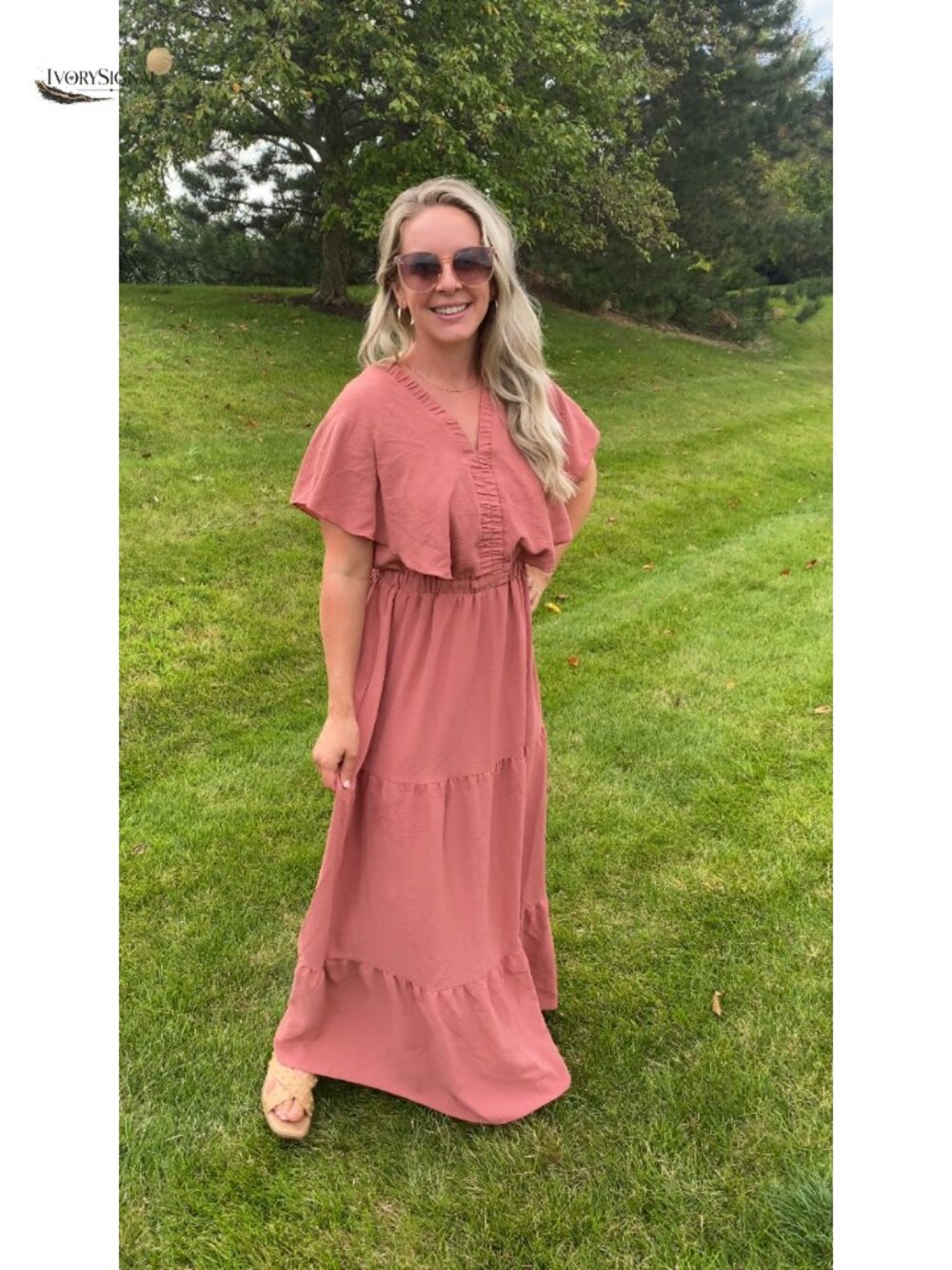 Women's Floral V Neck Short Sleeve Maxi Dress Boho Beach Ruffle - Picture 4 of 6